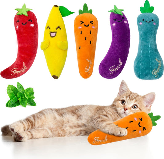 Catnip Toys for Cats, 5 Pack Cat Toys for Cats, Fluffy Catnip Toys for Chewing Playing, Interactive Kitten Toys, Catnip Filled Kitty Chew Teething Toys, Cat Chew Toys, Vegetable,5 Pcs