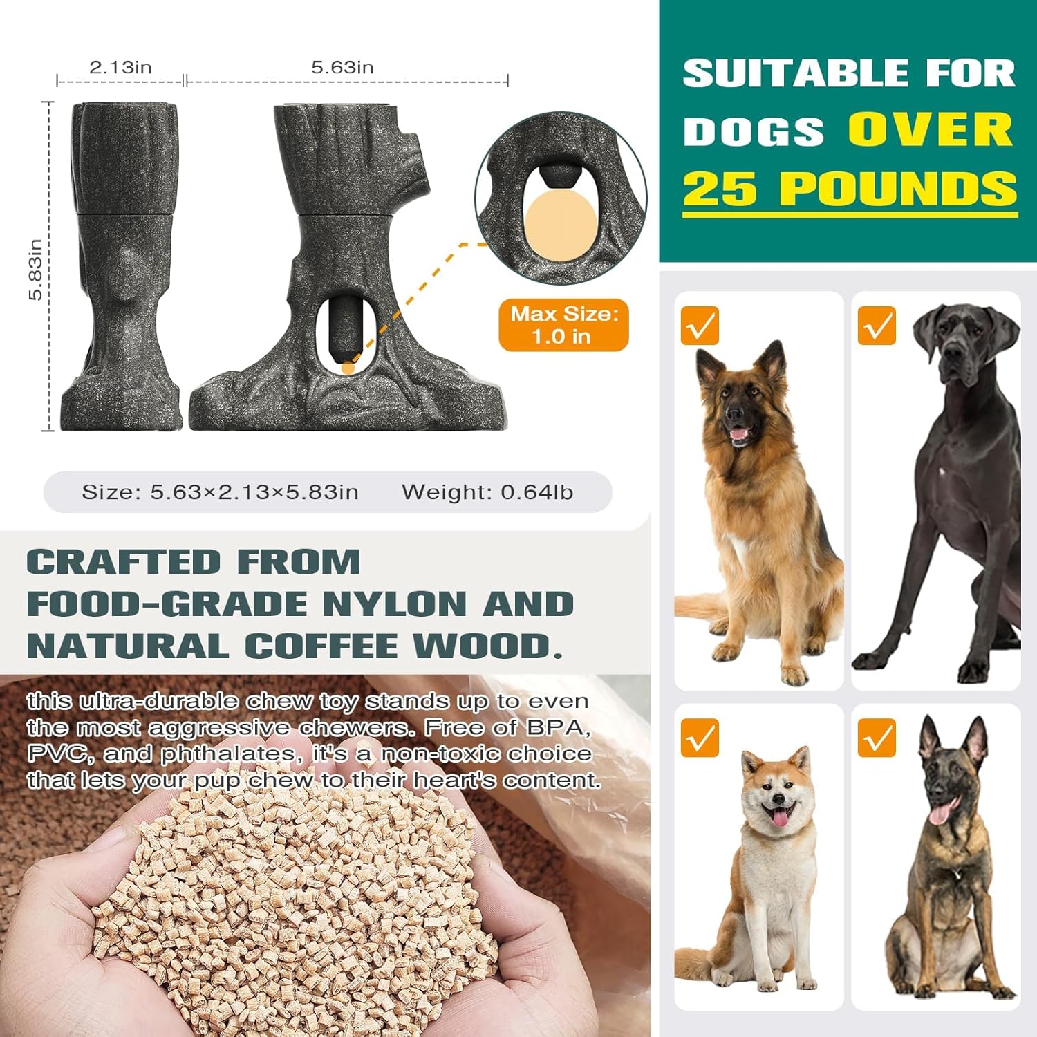 Bully Stick Holder & Frozen Snack Toy 2-In-1 for Large Aggressive Chewers, Durable Dog Chew Toy Reduces Anxiety & Prevents Choking, Bpa-Free