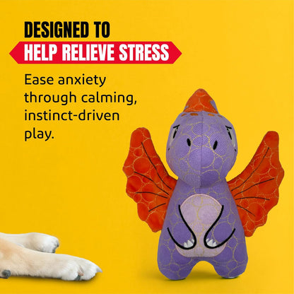 Durable & Strong Dog Toy Purple Dino with Squeaker, Kevlar-Reinforced for Aggressive Chewers.