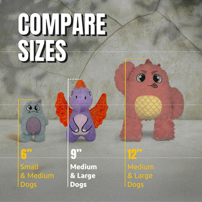 Durable & Strong Dog Toy Purple Dino with Squeaker, Kevlar-Reinforced for Aggressive Chewers.