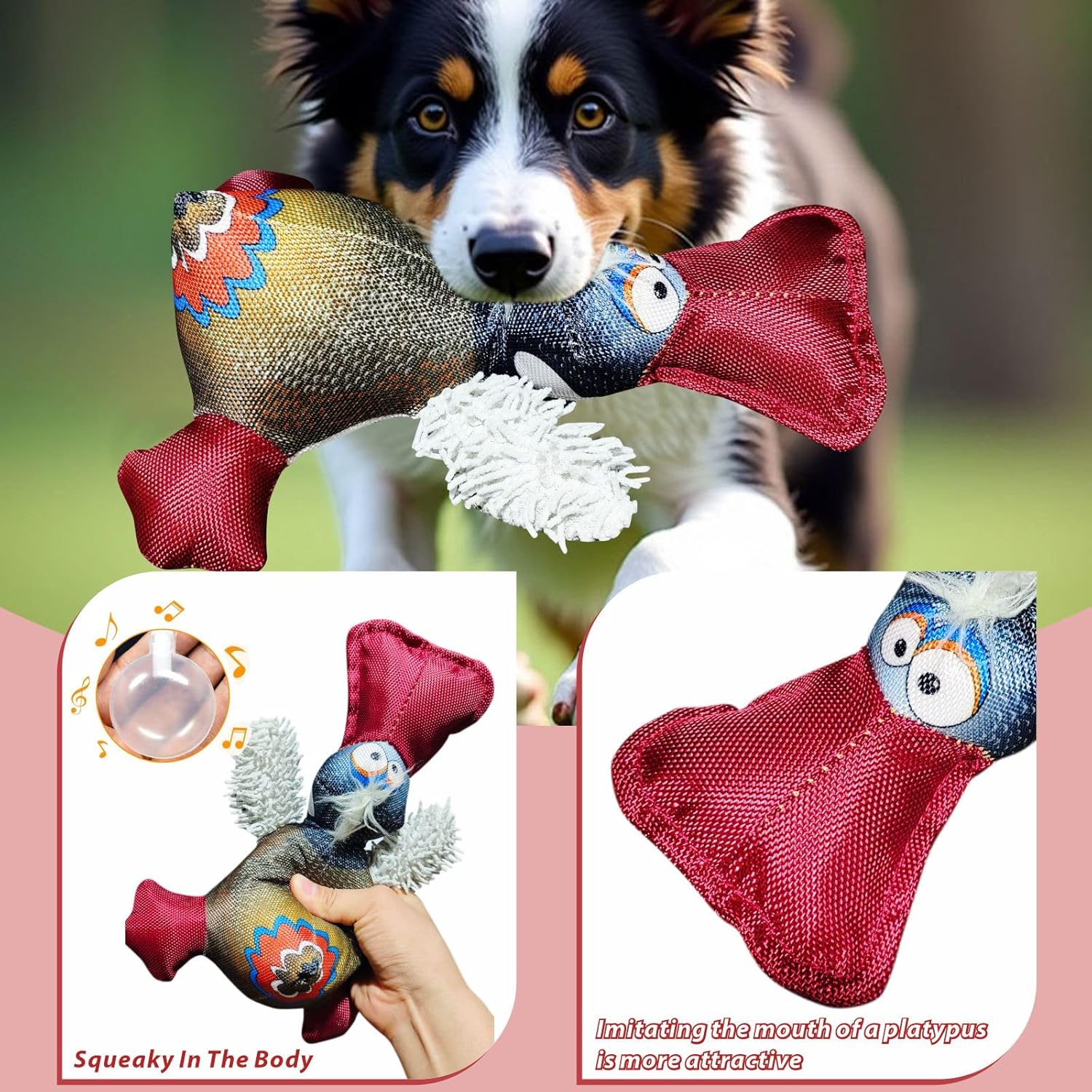 Dog Toy Duck with Squeaker, Best Pet Supplies Crinkle Dog Toy for Small, Medium, and Large,Indoor and Outdoor Dog Interactive Play, Chewing Toys(Red-Billed Duck