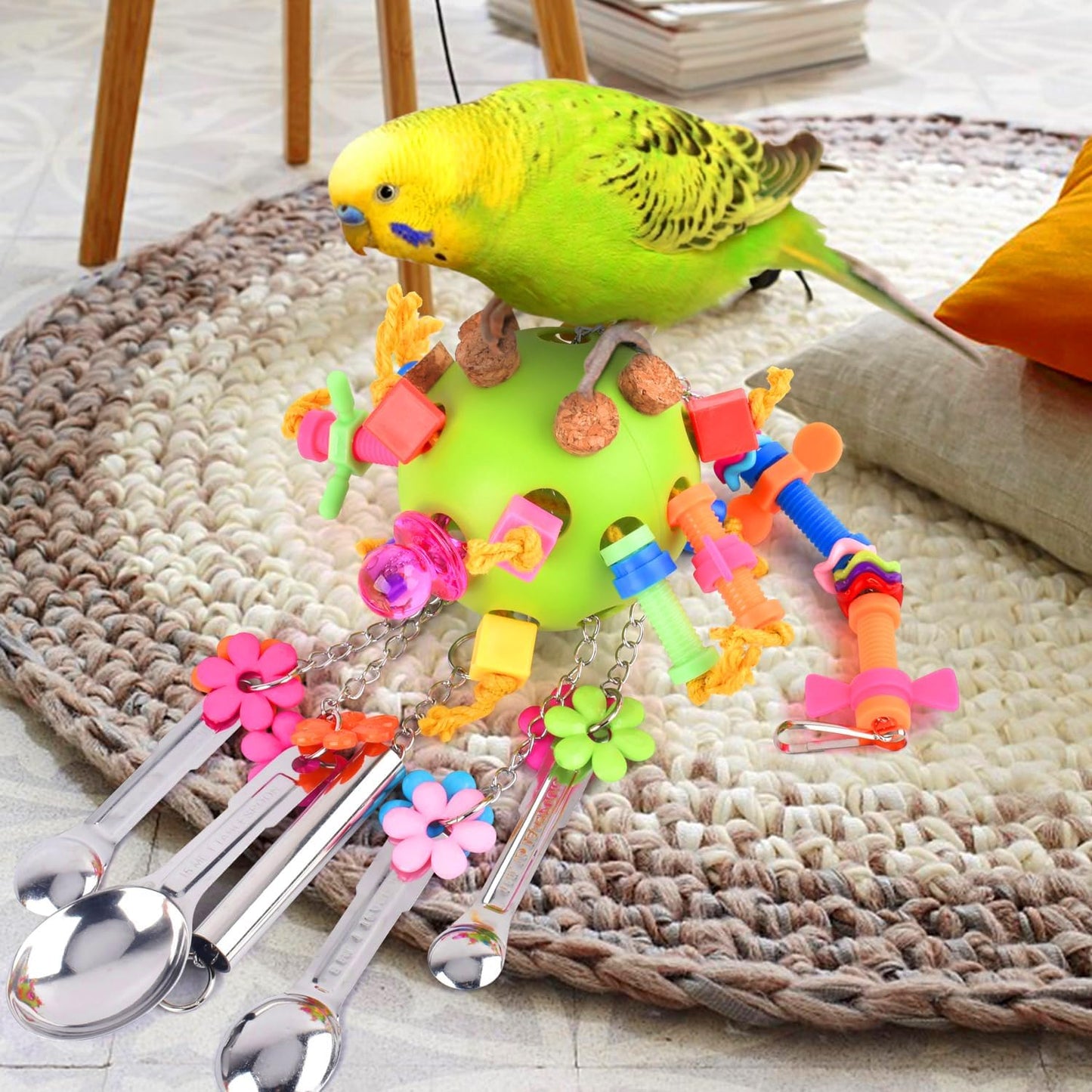Bird Toys, Parrot Pull Spoons Toys for Conure Cage Parakeet Cockatiel Quarker African Grey Mini Macaw Amazon Parrots Cockatoo Small to Medium Birds
