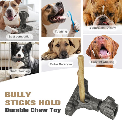Bully Stick Holder & Frozen Snack Toy 2-In-1 for Large Aggressive Chewers, Durable Dog Chew Toy Reduces Anxiety & Prevents Choking, Bpa-Free