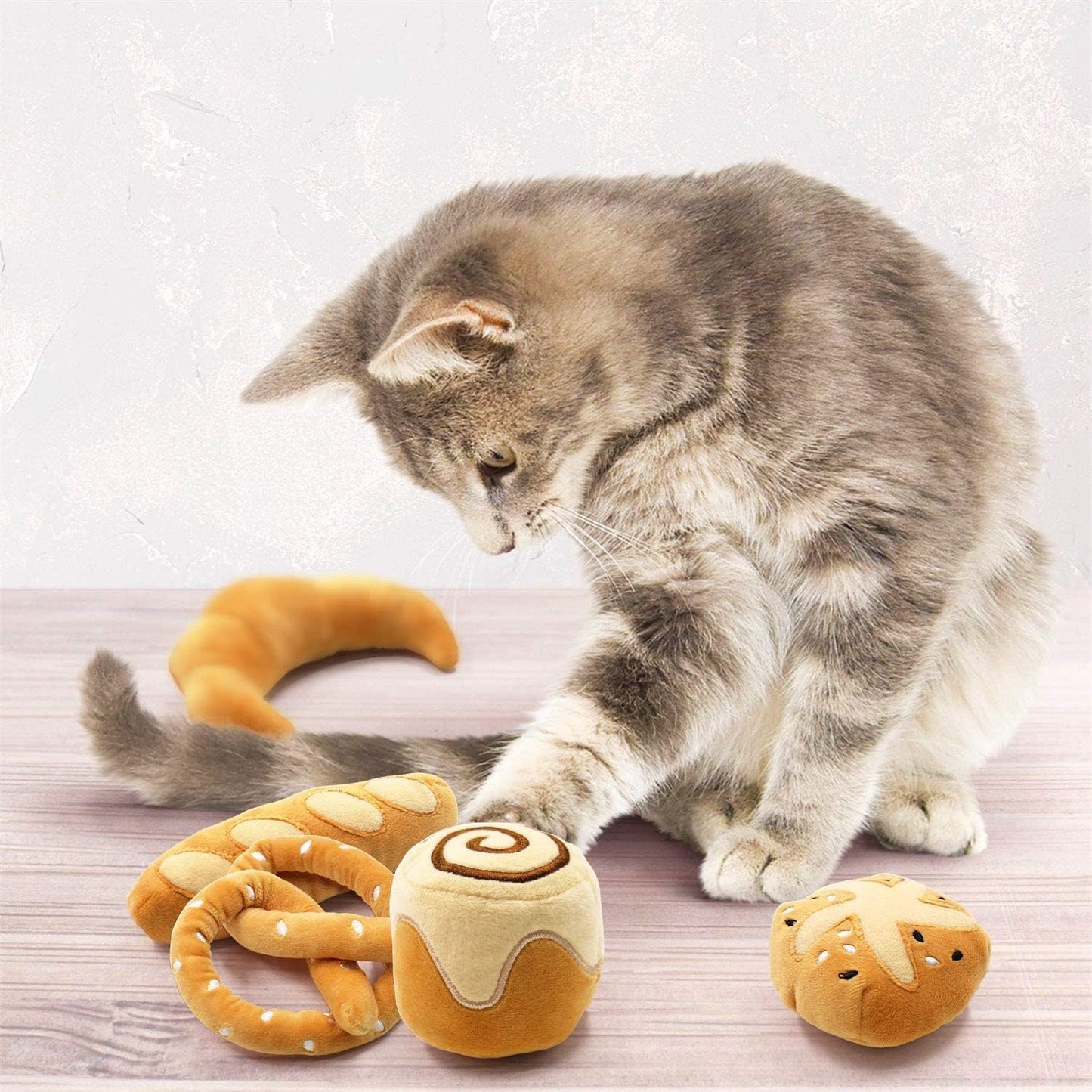 6 Pack Bread Catnip Toys, Cat Toy for Indoor Interactive Toys, Kitten Chew Bite Kick Toy Baguette Croissant Pretzel Toast Bun Cinnamon Roll Plush Catmint Pet Birthday Presents 6 Pack