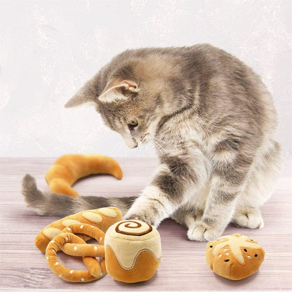 6 Pack Bread Catnip Toys, Cat Toy for Indoor Interactive Toys, Kitten Chew Bite Kick Toy Baguette Croissant Pretzel Toast Bun Cinnamon Roll Plush Catmint Pet Birthday Presents 6 Pack