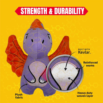 Durable & Strong Dog Toy Purple Dino with Squeaker, Kevlar-Reinforced for Aggressive Chewers.