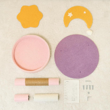 Small Cat Tree, Moon Star Cat Tree Built-In Scratching Post and Bed, 23.5 in Purple Pink Cute Kitten Tower Cozy Fluffy Kitten Condo for Indoor Activity