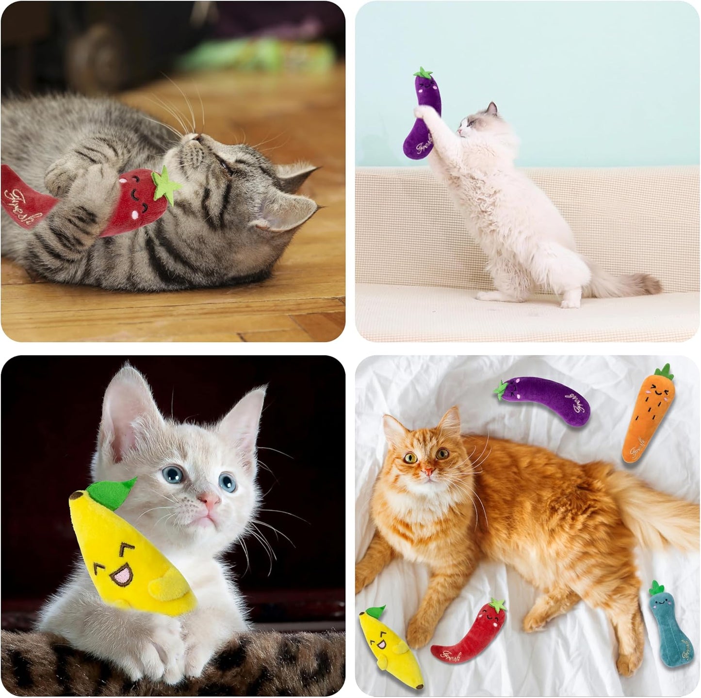 Catnip Toys for Cats, 5 Pack Cat Toys for Cats, Fluffy Catnip Toys for Chewing Playing, Interactive Kitten Toys, Catnip Filled Kitty Chew Teething Toys, Cat Chew Toys, Vegetable,5 Pcs