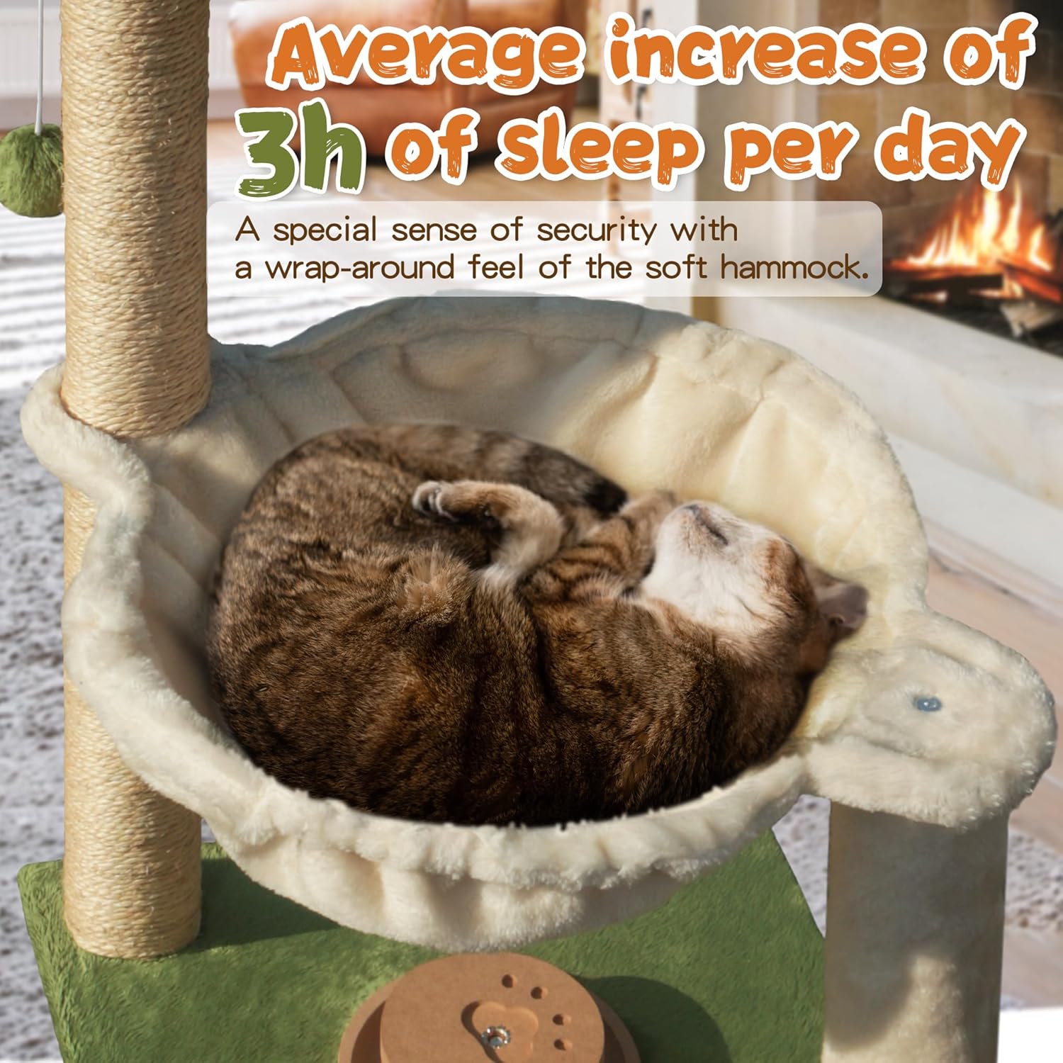 Cat Scratching Post 28 Inches Small Cat Tree Tower with Hammock, Cat Toy Wooden Interactive Condo for Kitten and Adults Cat