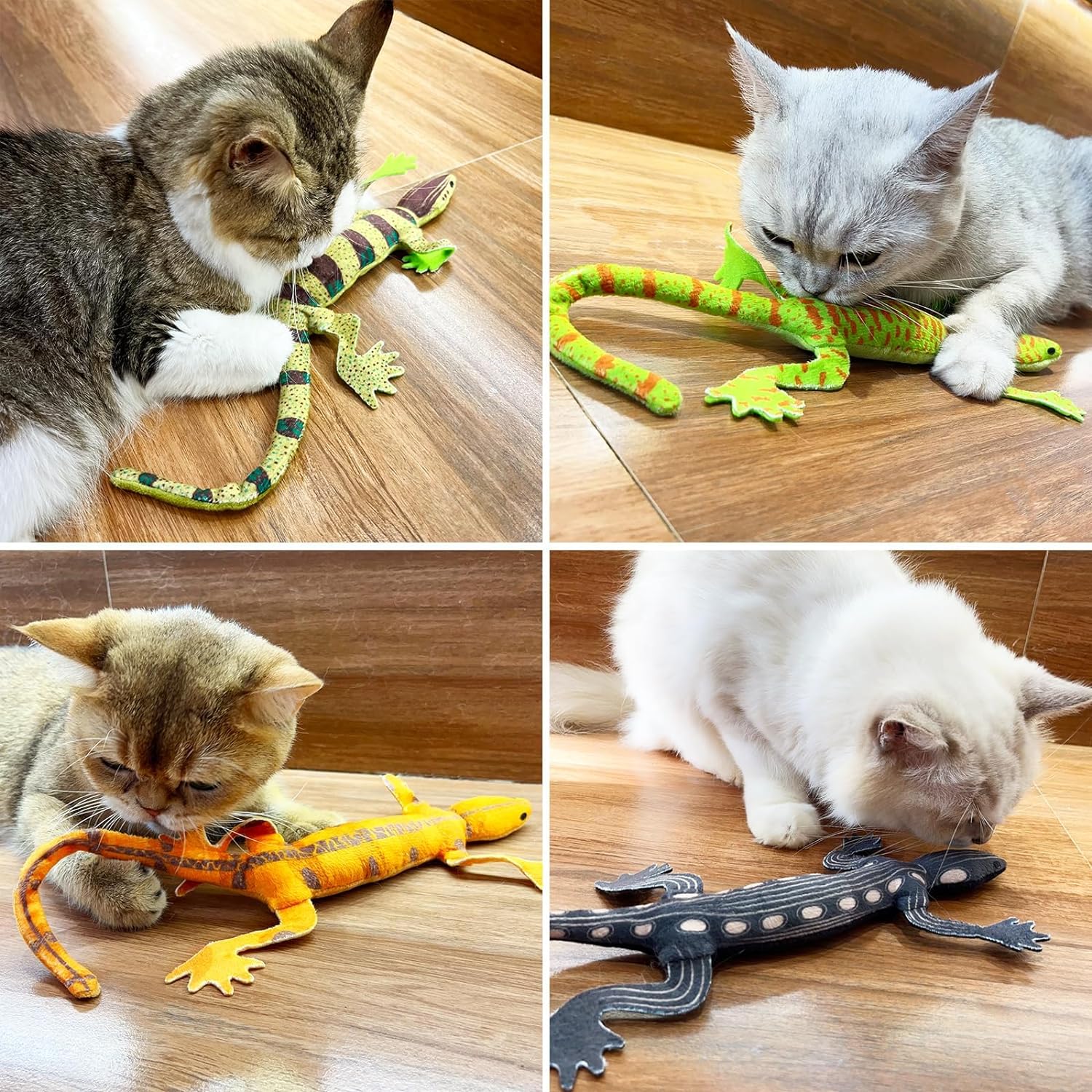 4 Pack Lizard Catnip Toys Chew Bite Resistant Toys for Indoor Cats Boredom Relief Teeth Cleaning Interactive Funny Cute Kitten Cat Lover Gifts