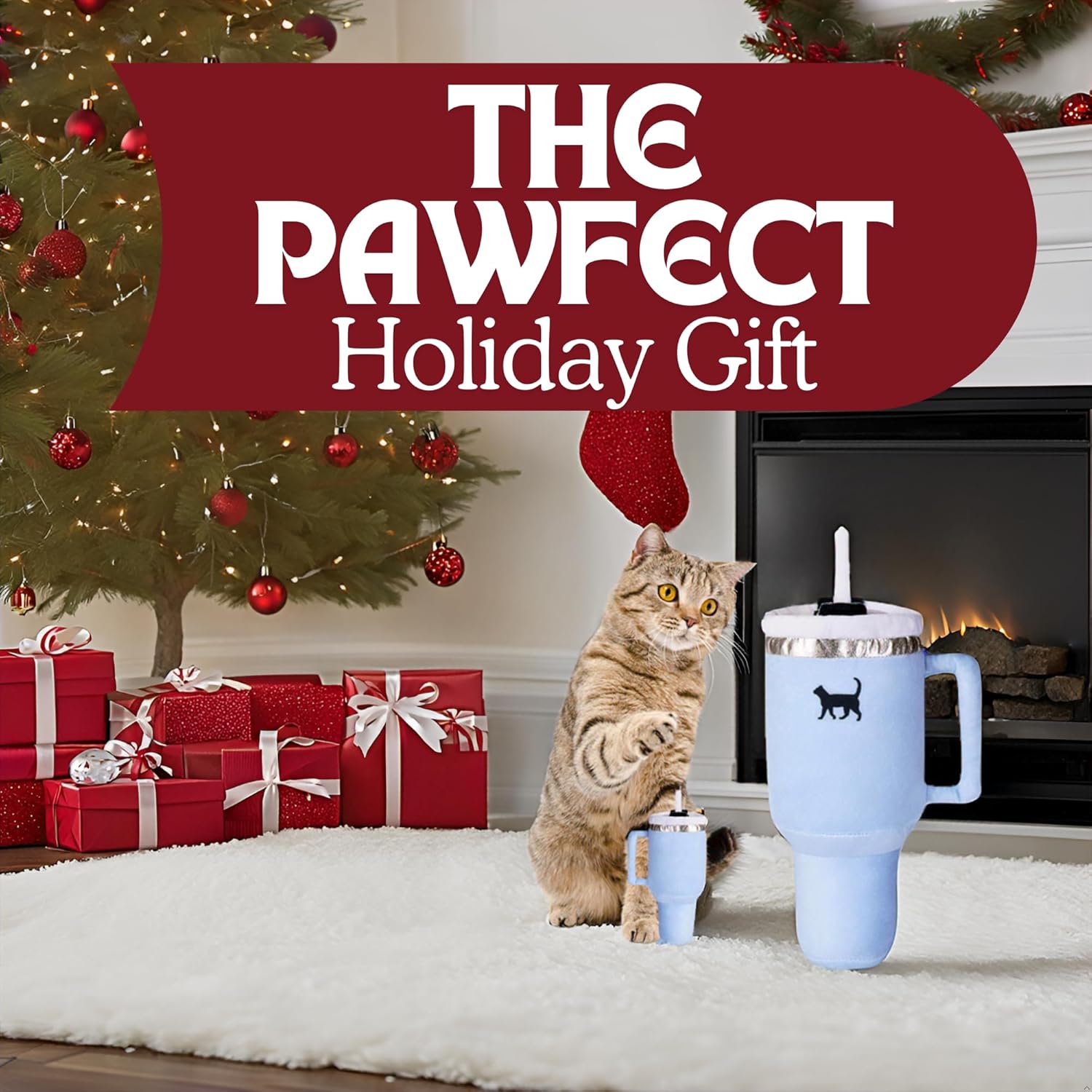 Kitty Cup Catnip Toy - Christmas & Birthday Cat Gift Toy with Catnip & Crinkle, Funny Stocking Stuffer for Girl Indoor Kitten (Chambray Blue)