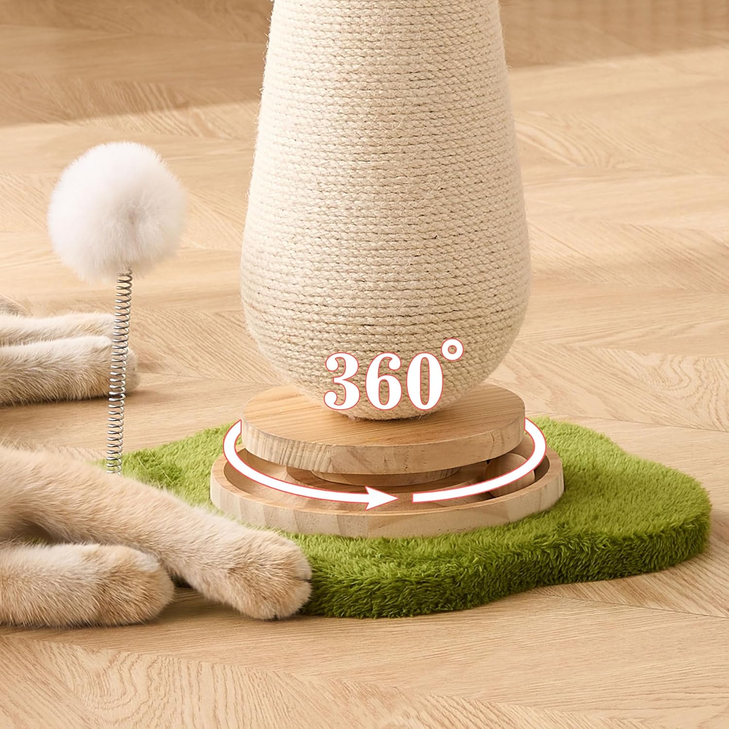 Pink Mushroom Cat Scratching Post Cat Tree, 21.5‘’ H Cute Cat Scratcher Tower with Durable Solid Wood Turntable Toy, Baby Pink Mushroom Scratch Post Cat Sisal Scratcher with Catnip for Indoor Adult Cats
