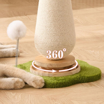 Pink Mushroom Cat Scratching Post Cat Tree, 21.5‘’ H Cute Cat Scratcher Tower with Durable Solid Wood Turntable Toy, Baby Pink Mushroom Scratch Post Cat Sisal Scratcher with Catnip for Indoor Adult Cats