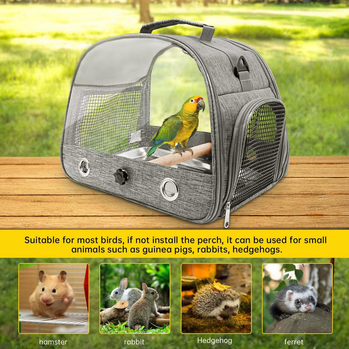 Bird Travel Carrier with Stand Perch, Breathable Bird Carrier Cage Parrot Carrier for Hiking