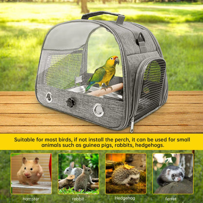 Bird Travel Carrier with Stand Perch, Breathable Bird Carrier Cage Parrot Carrier for Hiking