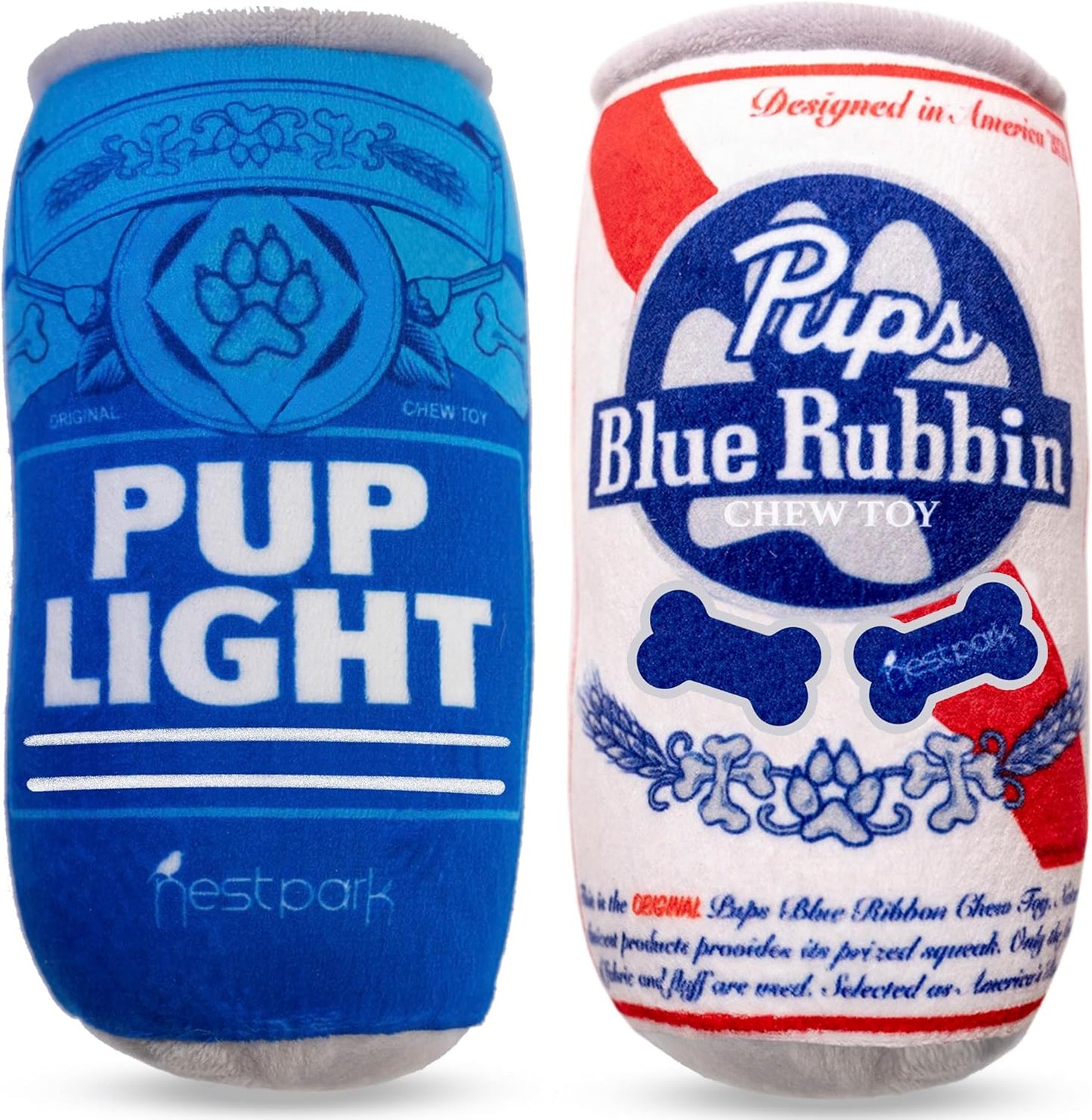 Pup Light and Pups Blue Rubbin - Parody Beer Dog Toys - Funny Plush Squeaky and Crinkle Dog Toys Dog Gifts for Dog Birthday (2 Pack) (Mix)