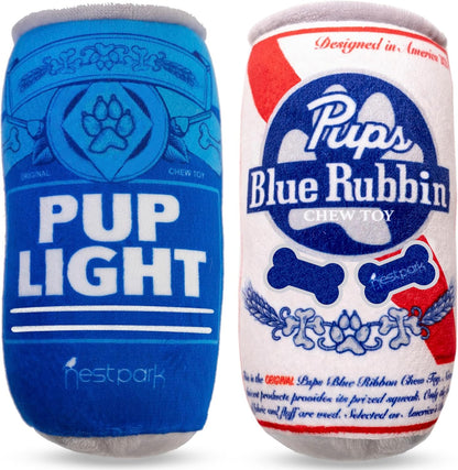 Pup Light and Pups Blue Rubbin - Parody Beer Dog Toys - Funny Plush Squeaky and Crinkle Dog Toys Dog Gifts for Dog Birthday (2 Pack) (Mix)