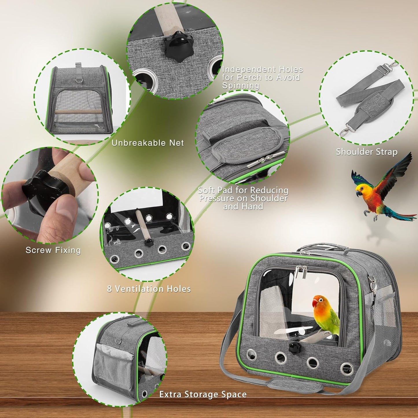 Lightweight and Portable Travel Bird Cage with Stand and Easy Clean Tray, Parrot Parakeet Cockatiels Bird Travel Cage