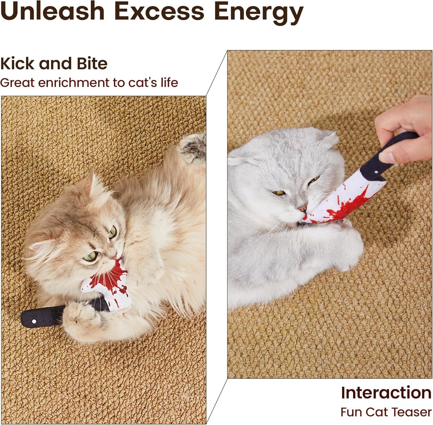 4Pcs Cat Toys, Horror Halloween Knife-Shaped Kitten Catnip Crinkly Sound Toys, Indoor Exercise for All Cat Breeds 6.5 Inches