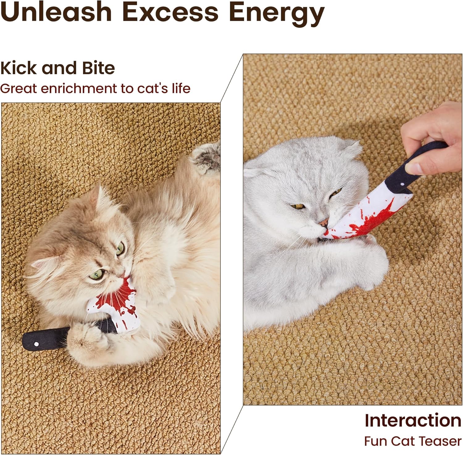 4Pcs Cat Toys, Horror Halloween Knife-Shaped Kitten Catnip Crinkly Sound Toys, Indoor Exercise for All Cat Breeds 6.5 Inches