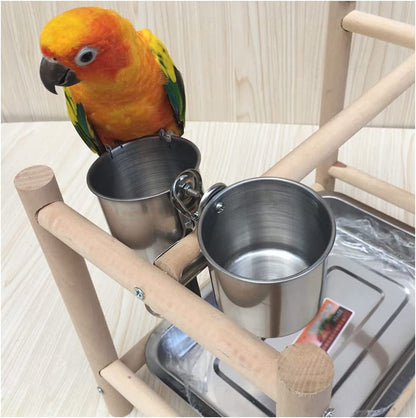 Bird Feeding Cups - Parrot Food Dish Stainless Steel Parrot Feeders Water Cage Bowls with Clamp Holder for Parakeet African Greys Conure Cockatiels Budgies Chinchilla Small Animal