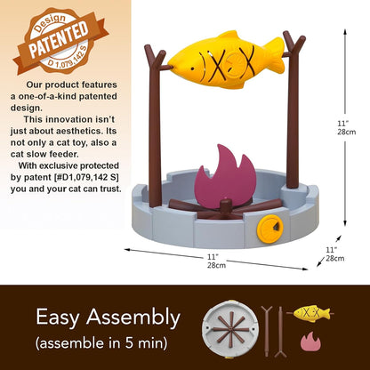 11" Cats Slow Feeding Snack Bowl, Grilled Fish Spinning Toy, Food Puzzle Cat Toy