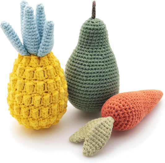 Organic Cotton Dog Toys Pack – Handmade Squeaky Plush Puppy Toys for Small and Medium Dogs, Eco Friendly Teething Accessories, Natural Pet Gift Set with Cute Fruit and Veggie Designs