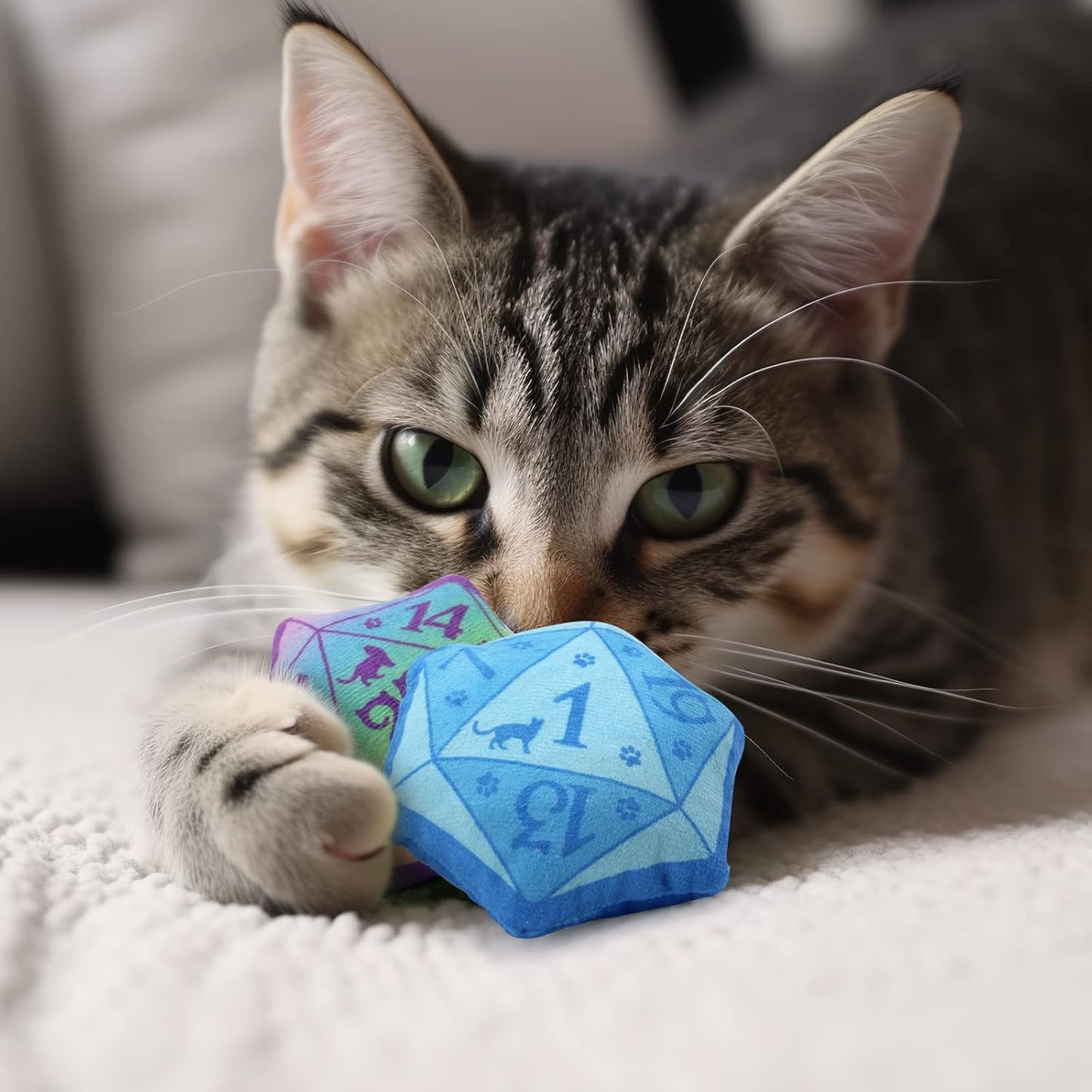 D20 Dice Catnip Toy, DND Interactive Cat Toy Gifts for Role Playing Tabletop Game Soft Plush Funny Cute Kitten Teething Chew Pet Supplies Cat Lover Witchy Gift Idea Dnd Accessories Set of 5