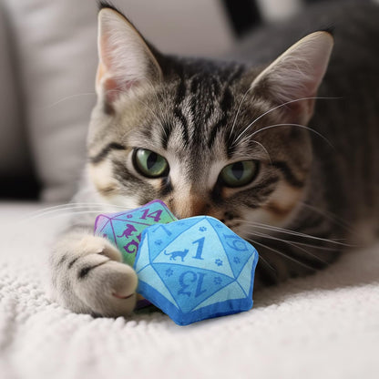 D20 Dice Catnip Toy, DND Interactive Cat Toy Gifts for Role Playing Tabletop Game Soft Plush Funny Cute Kitten Teething Chew Pet Supplies Cat Lover Witchy Gift Idea Dnd Accessories Set of 5