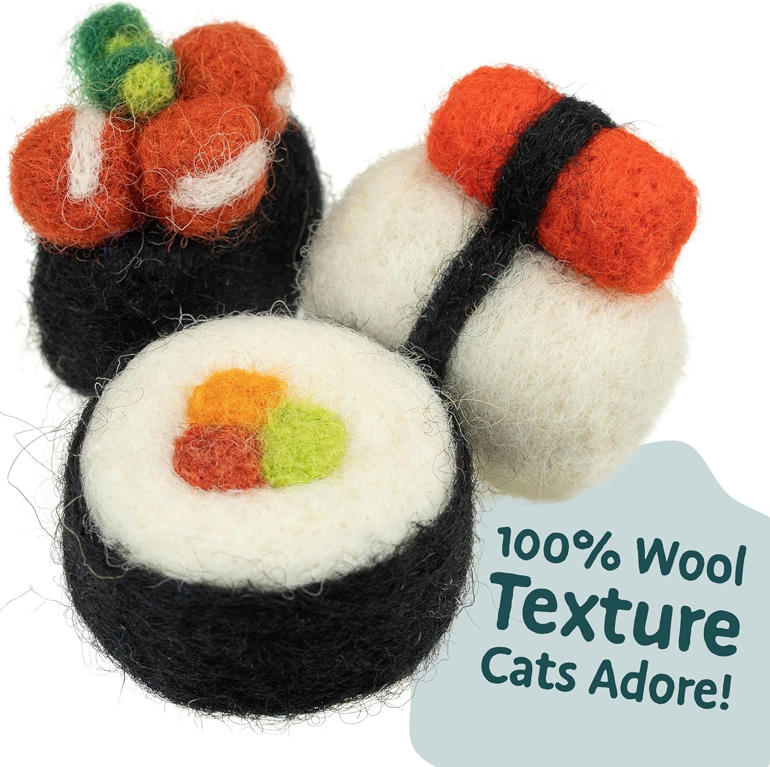 Sushi Cat Toy Set (9 Pcs) – Interactive Wool Felt Kitty Toys for Indoor Cats & Kittens, Catnip-Free, Durable, Cute & Enriching Play for Bored Cats