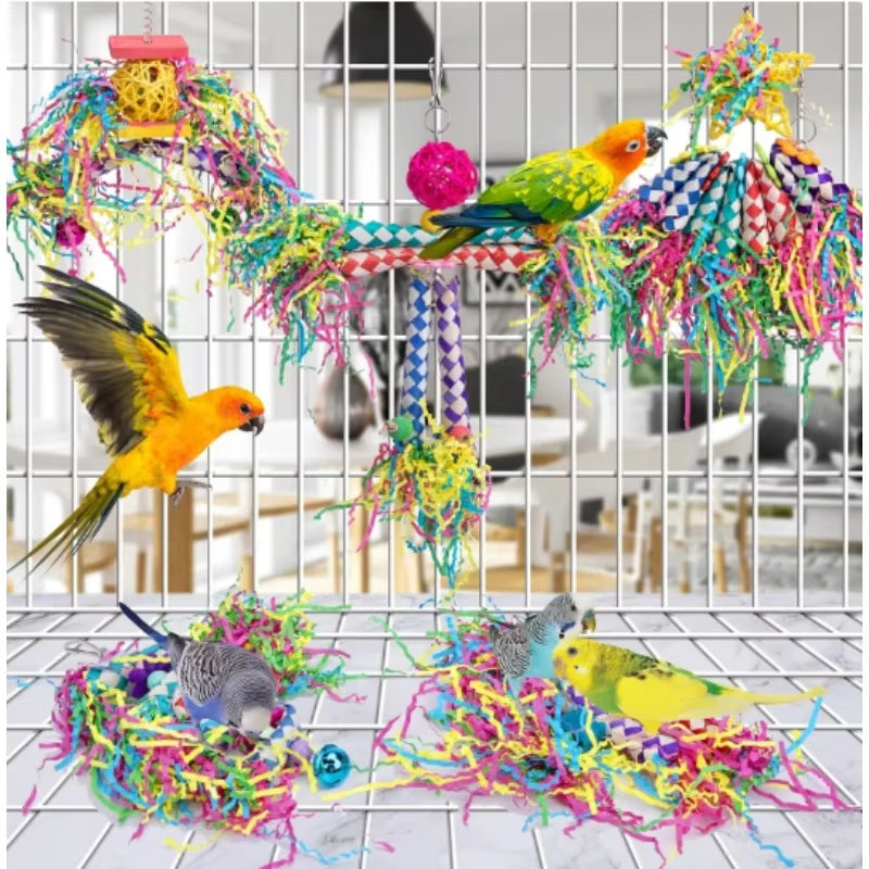 1PC Parrot Toy Biting Toy Drawing Toy Finger Set Sichuan Pepper Wood Paper Silk Weaving Tube Toy Set