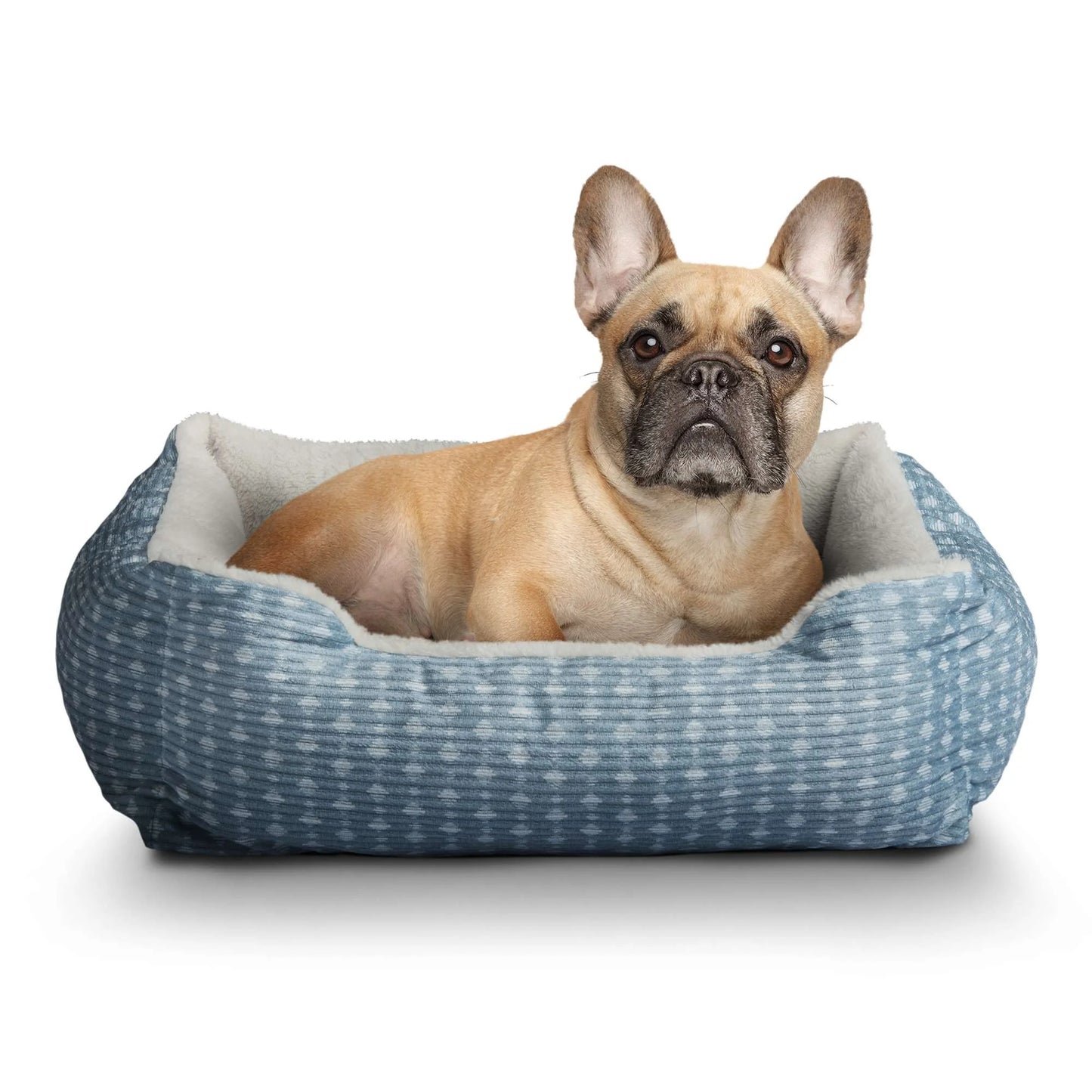 Dog & Cat Bed, Plush Cuddler, Portable, Blue & White, 19" × 15"